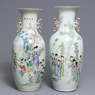 Deux vases en porcelaine de Chine famille rose, 19/20ème