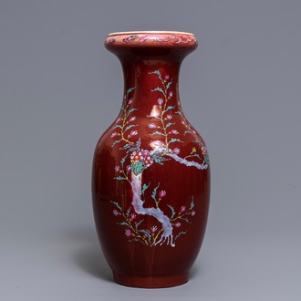 A Chinese enamelled sang-de-boeuf-glazed vase, 19th C.