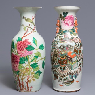 Deux vases en porcelaine de Chine qianjiang cai, 19/20ème