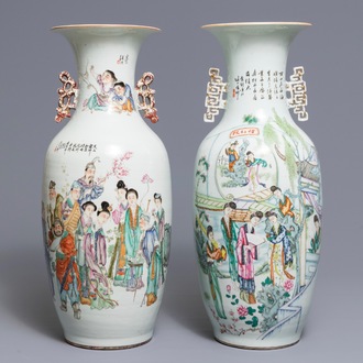 Two Chinese famille rose two-sided design vases, 19/20th C.