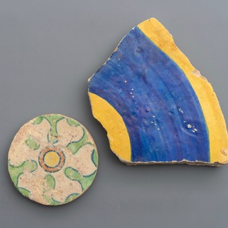 Two maiolica tiles from the castle of Breda, attr. to the Guido Andries workshop, Antwerp, 1535-1550