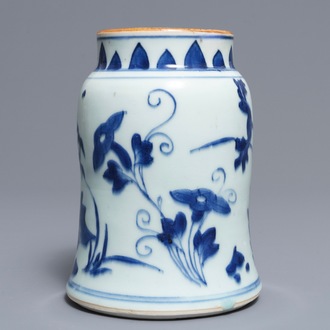 A Chinese blue and white jar with floral design, Transitional period