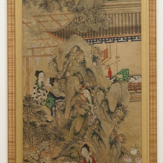 Chinese school: A view on the spring palace, 16/17th C. and 'Guanyin with servants', 19th C.