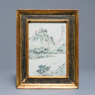 A Chinese qianjiang cai plaque with a mountain landscape, Luo Yang Gu, Guangxu