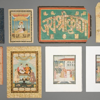 Eight Islamic and Persian miniatures and calligraphy panels, Iran and India, 19/20th C.
