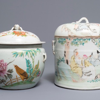 Two Chinese qianjiang cai and famille rose covered bowls, 19/20th C.
