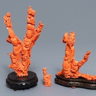 Three Chinese red coral carvings, 19/20th C.