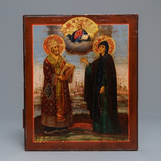 A Russian icon: Two saints, 19th C.