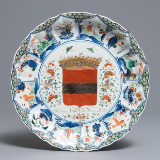 A Chinese famille verte 'Provinces' dish with the arms of Leuven, Kangxi/Yongzheng