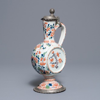 A pewter-mounted Dutch Delft cashmere palette relief-decorated jug, 1st half 18th C.