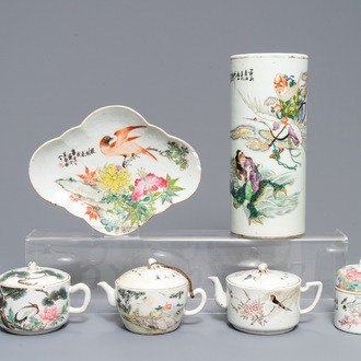 Een collectie divers Chinees qianjiang cai porselein, 19/20e eeuw