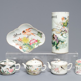 Een collectie divers Chinees qianjiang cai porselein, 19/20e eeuw