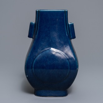 A Chinese monochrome blue-glazed 'fanghu' vase, Guangxu mark and of the period