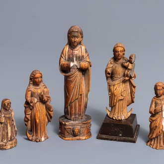 Five Indo-Portuguese carved ivory figures, Goa, 17th C.