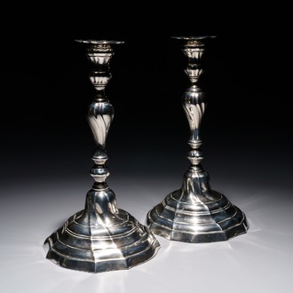 A pair of Belgian silver candlesticks, probably Mons, 2nd half 18th C.