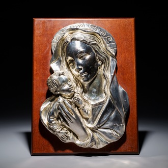 A Russian silver relief icon: Theotokos of Vladimir, 19th C.