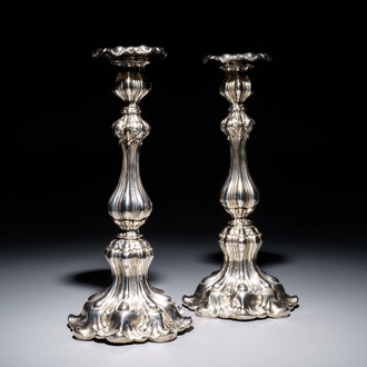 A pair of silver candlesticks, poss. Austria, 19th C.