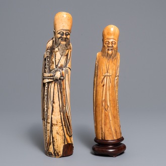 Two Chinese carved ivory figures of Shou Lao, 17/18th C.