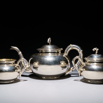 A Chinese silver three-piece tea set, mark of Hung Chong, Shanghai, ca. 1900