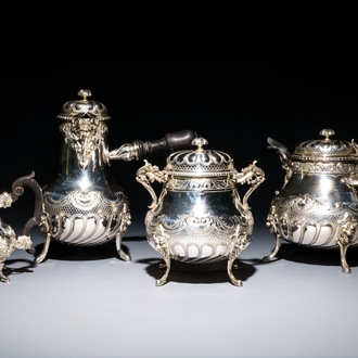 A French silver four-piece coffee and tea set, Lapar, Paris, 19th C.