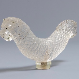 A Mughal-style carved rock crystal double lion head hilt, India, 19/20th C.