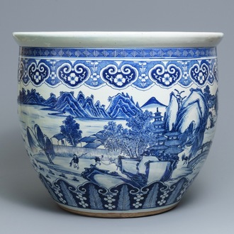 A massive Chinese blue and white fish bowl, 19th C.