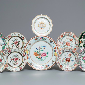 Ten various Chinese famille rose plates, Yongzheng and later