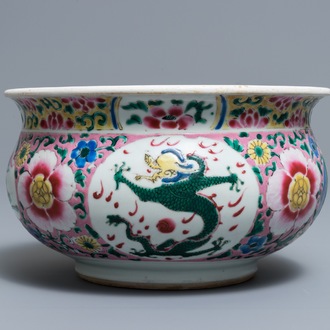 A Chinese famille rose 'dragon' censer, Yongzheng