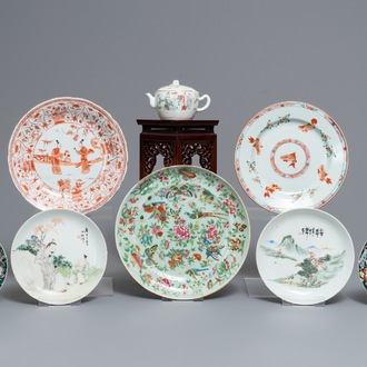 Een collectie divers Chinees famille rose, verte en qianjiang cai porselein, 18/20e eeuw