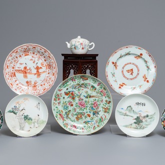 A varied collection of Chinese famille rose, verte and qianjiang cai wares, 18/20th C.