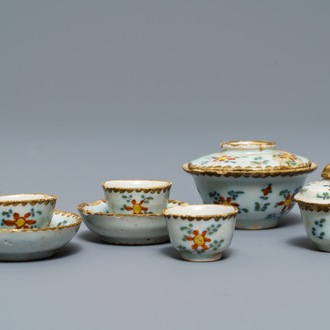 A collection of polychrome Dutch Delft miniature tea wares, 18th C.