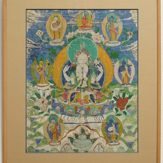 Un thangka à décor de Guanyin, Sino-Tibet, 19ème