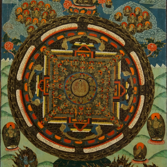 Een 'mandala' thangka, Tibet of Nepal, 19/20e eeuw