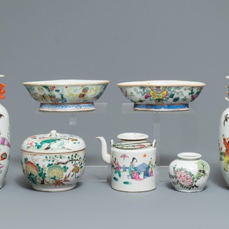 A varied collection of Chinese famille rose and qianjiang cai wares, 19/20th C.