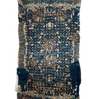 An uncut Chinese blue-ground five-clawed dragon robe, 19th C.
