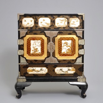 A Japanese gilt-lacquered and Shibayama ivory cabinet, Meiji, 19th C.