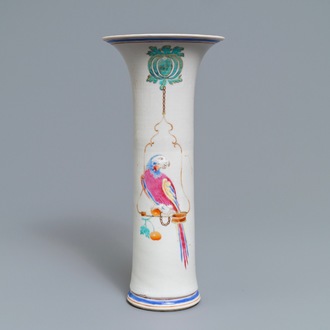 A Chinese famille rose vase after Cornelis Pronk: 'Parrot on a perch', Yongzheng
