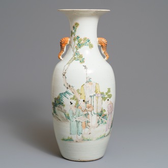 A Chinese qianjiang cai elephant-handled vase, 19/20th C.