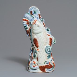 A Japanese Arita wall vase in the shape of a carp, Edo, 18th C.