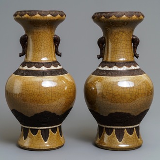 A pair of Chinese 'Nanking' brown monochrome-glazed vases, 19th C.