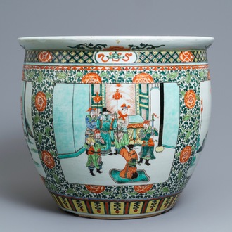 A Chinese famille verte fish bowl, 19th C.