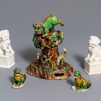 A collection of Chinese verte biscuit and blanc de Chine models of Buddhist lions, Kangxi