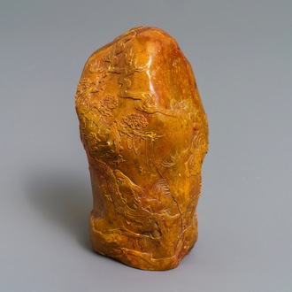 Un rocher à décor d'un paysage en pierre de Shoushan sculptée, Chine, 19/20ème