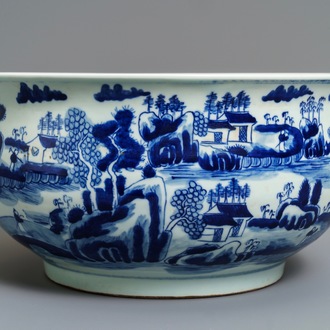 A Chinese blue and white 'river landscape' censer, 19th C.