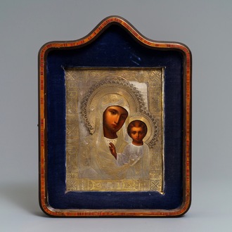 A Russian gilt silver icon: 'Our Lady of Kazan', Moscow, dated 1891