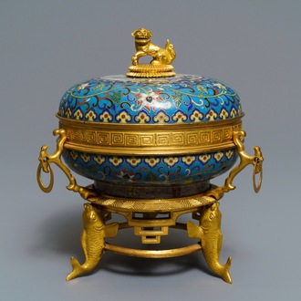 A gilt bronze mounted Chinese cloisonné box and cover, 19th C.