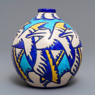 An art deco crackle glazed vase, Charles Catteau for Boch Kéramis, 1st half 20th C.