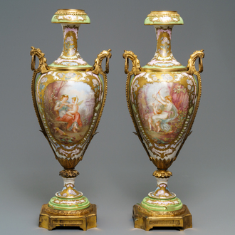 A pair of large gilt bronze-mounted Sèvres porcelain vases, France, 19th C.