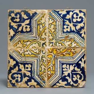 A field of four polychrome Antwerp maiolica tiles, 2nd half 16th C.