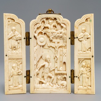 An Indo-Portuguese or Hispano-Philippine ivory triptych, 19th C. or older